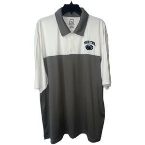 ProEdge Penn State Logo Polo‎ White/Gray Polyester Shirt NCAA Mens Size 2XL